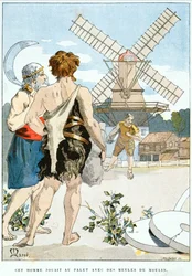 2ean-LOurs encontra Roue de Moulin, o primeiro dos três homens fortes que o acompanham em suas aventuras, c.1900